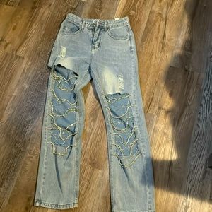 Rockstar rhinestone cutout jeans. light colored. New w/o tags. Only tried on